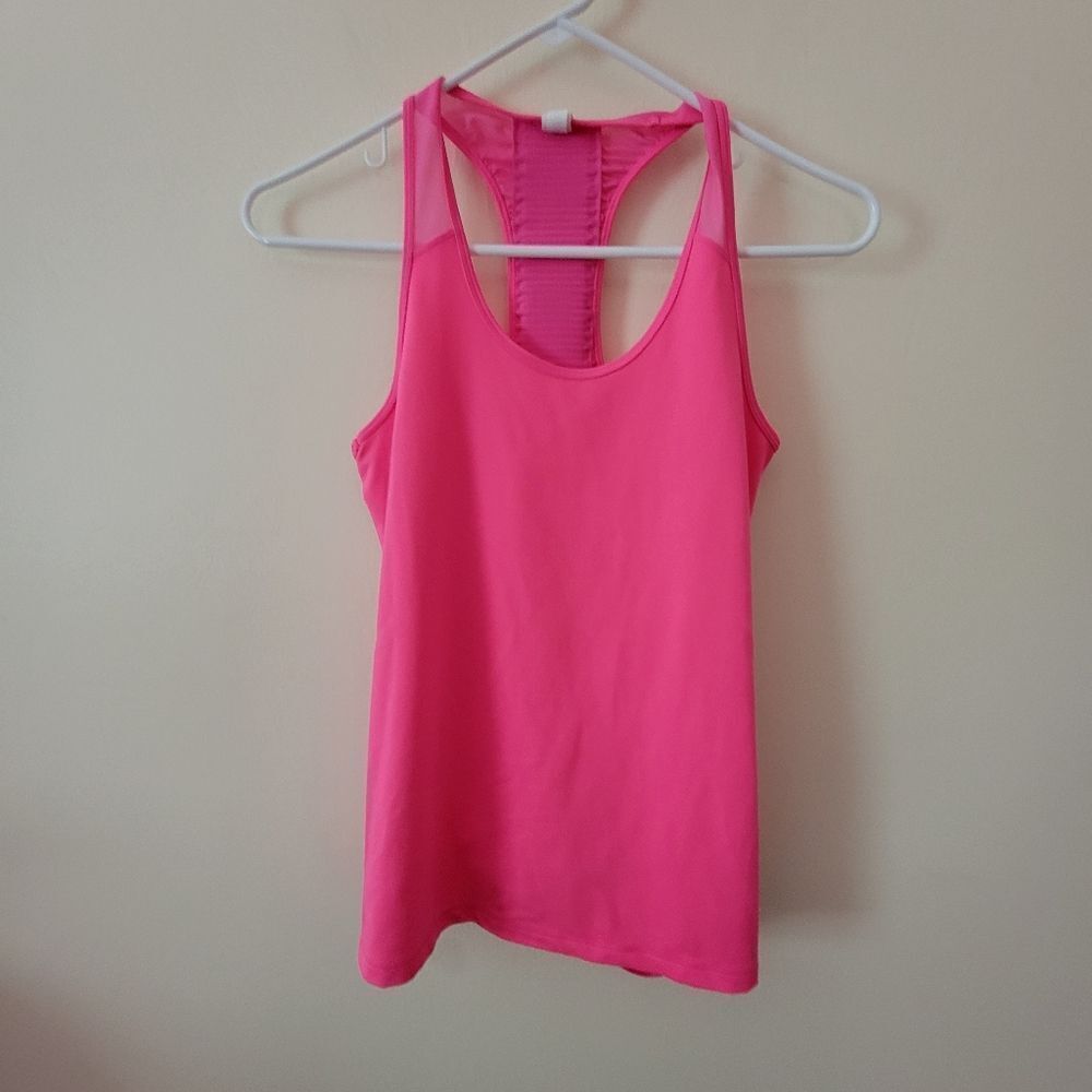 Athleta hot pink tank with sheer ruching size XS
